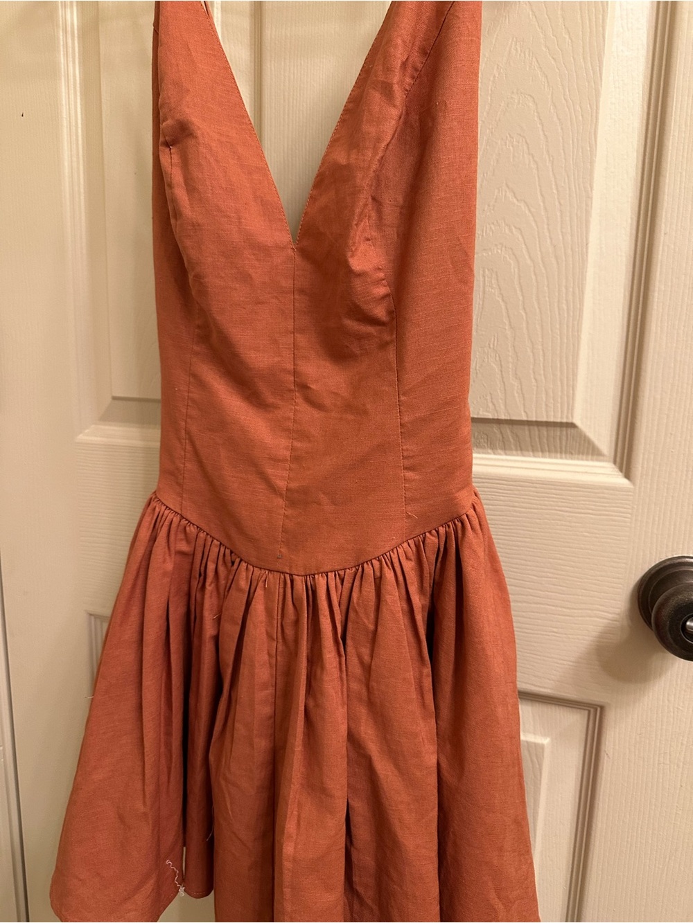 Rust Mini Dress with Deep V-Neck